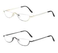 KoKoBin 2 unidades de medio marco gafas de lectura bisagras de resorte para hombres y mujeres delgadas de media luna lentes de metal semi sin montura +3.0