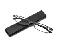 KoKoBin Gafas de lectura compactas con luz azul y protección UV, ultrafinas y ultrafinas TR90 con funda plana portátil, para hombres y mujeres (gris, 2 dioptrías)