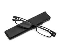 KoKoBin Gafas de lectura compactas con luz azul y protección UV, ultrafinas y ultrafinas TR90 con funda plana portátil, para hombres y mujeres, Negro