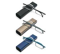 KoKoBin Gafas de lectura con marco ultraligero TR90 ayuda de lectura medias gafas de marco de metal con montura media ayuda visual con funda para gafas para hombre y mujer