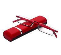 KoKoBin Gafas de lectura con montura TR90 ultraligera, media gafas de lectura de marco de metal con media montura con funda para gafas para hombre y mujer (rojo, +1,5)