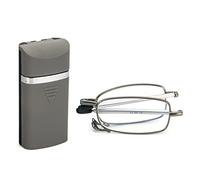 KoKoBin Gafas de lectura plegables de acero inoxidable, mini antiazul, con estuche para gafas para hombre y mujer, pequeño lector portátil (gris, 2, diópteros)