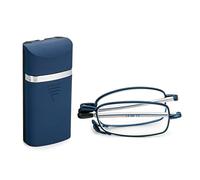 KoKoBin Gafas de lectura plegables de acero inoxidable mini antiazul con funda para gafas para hombre y mujer, pequeño lector portátil (azul, 2, diópteros)