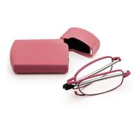 KoKoBin Gafas de lectura plegables de acero inoxidable mini antitendón azul para hombres y mujeres con funda rígida (rosa, +3,5)