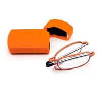 KoKoBin Gafas de lectura plegables de acero inoxidable mini antitendón azul para hombres y mujeres con funda rígida (naranja, +2.0)