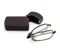 KoKoBin - Gafas de lectura plegables de acero inoxidable, mini gafas de lectura azules para hombre y mujer, ayuda de lectura con estuche rígido, marrón, +1.0