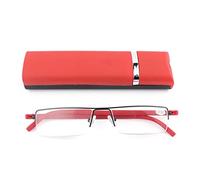 KoKoBin Gafas de lectura TR90 ultraligeras para hombre y mujer, clásicas, de metal, para la visión, con funda y paño de limpieza, rojo, +2.25
