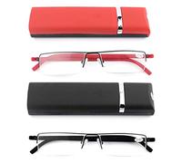 KoKoBin Gafas de lectura TR90 ultraligeras para hombre y mujer, clásicas, de metal, para la visión, con funda y paño de limpieza, Paquete de 2, +1.75