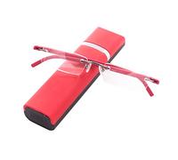 KoKoBin Gafas de lectura ultraligeras TR90 sin marco con funda para gafas de lectura para hombre y mujer (rojo, +1,5)