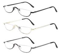 KoKoBin - Juego de 3 lentes de media montura para lectores de lentes de media luna para hombres y mujeres delgadas con montura de metal semi sin montura + 1.0