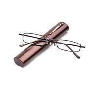 KoKoBin Lectura flexible de gafas de metal, ayudas visuales, lectura forrada de plumas, lector unisex, con estuche para gafas como portalápices(marrone，+2.0