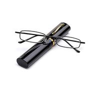 KoKoBin Lectura flexible de gafas de metal, ayudas visuales, lectura forrada de plumas, lector unisex, con estuche para gafas como portalápices(Negro，+1.0