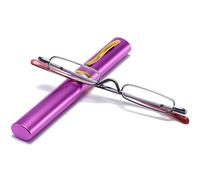 KoKoBin Mini gafas de lectura ultrafinas con resortes de bisagra de metal para leer kits de ayuda visual unisex(Púrpura，+2.5