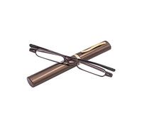 KoKoBin Mini gafas de lectura ultrafinas con resortes de bisagra de metal para leer kits de ayuda visual unisex(Marrón，+2.0