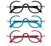 KoKoBin Pack de 3 gafas de lectura para mujeres y hombres retro redondo de gran tamaño marco anti luz azul gafas con cremallera de resorte