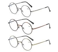 KoKoBin paquete de 3 gafas de lectura con montura redonda lector de bloqueo de luz azul montura completa de Metal gafas Retro antiluz azul para hombres y mujeres (paquete de 3, 1.5)