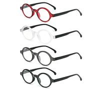 KoKoBin Paquete de 4 gafas de lectura redondas pequeñas antiluz azul para hombres y mujeres, lector práctico con bisagras de resorte (paquete de 4, 2, dioptrías)