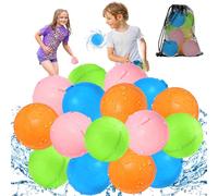 KOKODI Globos de Agua Reutilizables, Silicona Suave Llenado Rápido, Juegos de Agua para Niños, Juguetes de Piscina y Playa Verano al Aire Libre para Niños y Adultos，16 Uds，Modelo clásico