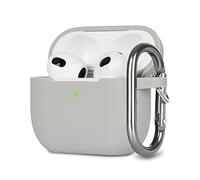 KOKOKA Funda de Silicona Compatible con AirPods 3, Anti-rasguños, Anti-Polvo, LED Frontal Visible, Funda Premium Silicona para AirPods 3.ª Generación (2021) con Mosquetón, Gris