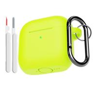 KOKOKA Funda de Silicona Compatible con AirPods 4.ª Generación con Kit de Limpiador, Anti-rasguños, Funda Case Silicona para AirPods 4 2024 con Mosquetón, LED Frontal Visible,Brilliant Yellow
