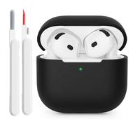 KOKOKA Funda de Silicona Compatible con AirPods 4 2024 Case, LED Frontal Visible, Anti-rasguños, Anti-Polvo, Funda Protectora de Silicona para AirPods 4.ª Generación con Kit de Limpiador, Negro