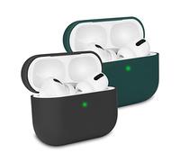 KOKOKA Funda de Silicona Compatible con AirPods Pro (2019), Anti-rasguños, Anti-Polvo, Ultradelgada, LED Frontal Visible, Funda Premium Silicona para Airpods Pro, 2 Piezas, Negro/Deep Green