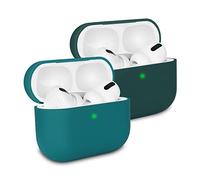 KOKOKA Funda de Silicona Compatible con AirPods Pro (2019), Anti-rasguños, Anti-Polvo, Ultradelgada, LED Frontal Visible, Funda Premium Silicona para Airpods Pro, 2 Piezas, Dark Green/Deep Green