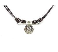 Kokomorocco - Colgante religoso ángel de la Guarda - Collar para comunión - Cordón de Cuero Negro Ajustable - Medalla inscrita por detrás - Plata de Ley