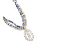 Kokomorocco - Pulsera doble religiosa - Medalla de la Virgen de Guadalupe - Detalles comunión - Bolas plata de Ley - Bolas sodalita