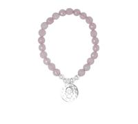 Kokomorocco - Pulsera Religiosa Ángel de la Guarda - Detalles para la Comunión - Elástica con Piedras Naturales Cuarzo Rosa- Medalla inscrita por detrás - Plata de Ley