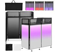 Kokorona Cabina de fachada de DJ de 21 x 43 x 45 pulgadas, fachada ajustable para eventos de DJ con malla blanca y negra, marco de metal plegable, estación de mesa plana con agujero para cable,