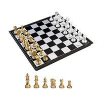 KOKOSUN Juego de ajedrez dorado y plateado, tablero de ajedrez plegable magnético, almacenamiento cómodo, juguete educativo/regalo para niños y adultos (25 x 25 cm)