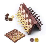 KOKOSUN Juego de damas de ajedrez, juego de mesa plegable magnético 2 en 1, 31 x 31 cm, juguetes educativos/regalo para niños y adultos (juego de damas de ajedrez)