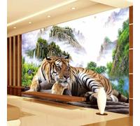 KoKoty Mural Papel Pintado 3D tigre animal del bosque-400 x 200 cm-XXL Papel pintado Seda Decoración de Pared decorativos Murales moderna de Diseno Fotográfico