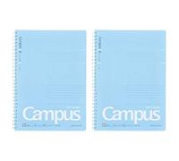 KOKUYO Campus - Cuaderno de anillas suaves, semi-B5, B de 6 mm, rayado de puntos, 34 líneas, 40 hojas, azul, juego de 2, importación de Japón (SU-S111BT-B)