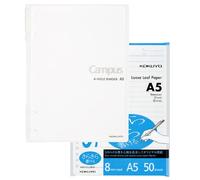 Kokuyo Campus - Cuaderno de espiral de 2 x 2, carpetas recargables A5 con 60 papeles de recambio a rayas de 8 mm, capacidad de 80 hojas, cuaderno de color claro para escuela, trabajo, toma de notas