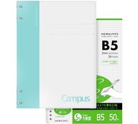 KOKUYO Campus - Juego de cuadernos con encuadernación espiral 2x2, cuaderno recargable B5 + 50 papeles de recambio con cuadrícula 5x5, capacidad de 40 hojas, azul claro, perfecto para el trabajo