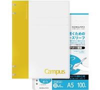 KOKUYO Campus - Juego de cuadernos en espiral de 2 x 2, cuaderno recargable A5 + 100 papeles de recambio con rayas de puntos de 6 mm, capacidad de 40 hojas, amarillo, perfecto para el trabajo, estudio