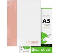 KOKUYO Campus - Juego de cuadernos en espiral de 2 x 2, cuaderno recargable A5 + 60 papeles de recambio con rayas gráficas de 5 x 5, capacidad de 40 hojas, rosa, perfecto para el trabajo, estudio y