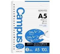 Kokuyo Campus - Papel de hojas sueltas, papel de relleno A5 con rayas B de 6 mm, 100 hojas de 75 g/m², escritura suave Sarasara, 20 agujeros, 8-1/4 x 6 pulgadas, papel resistente al sangrado