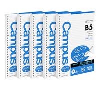 Kokuyo Campus - Papel de hojas sueltas para carpetas, escritura suave Sarasara, B5, B rayado de 6mm, 26 agujeros, 36 líneas, 100 hojas, pH neutro, resistente al sangrado, 75 g/m², paquete de 5