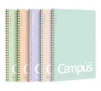 KOKUYO Cuaderno forrado en espiral, paquete de 5 cuadernos de 10 x 7 pulgadas, color mineral limitado B5 Campus, con rayas de 6 mm, 40 hojas, 1 cuaderno de materias, toma de notas para la escuela