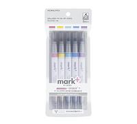 Kokuyo Mark+ Marcador de color bidireccional, tipo gris, paquete de 5 (PM-MT201-5S)