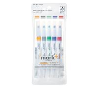 KOKUYO Marcador de 2 vías Vivid Highlighter 5 colores. Mark+ marcadores de doble punta, cincel de secado rápido, punta fina, paquete de 5 unidades, dorado, gris, verde claro, azul marino, rojo.