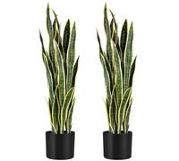 KOL 2 plantas artificiales de serpiente de 3 pies, Sansevieria sintética de 35 pulgadas con hojas realistas de PVC para decoración de interiores del hogar y jardín, plantas de lengua de suegra en