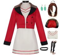 Kolegrial Ayase Momo Disfraz con Pendientes Mujer Cosplay Anime Dandadan Momo Ayase Uniforme Set Chaqueta Vestido Collar Calcetines y Peluca para Carnaval Halloween Fiesta Mascarada DAN DA DAN Traje