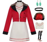 Kolegrial Ayase Momo Disfraz con Pendientes Mujer Cosplay Anime Dandadan Momo Ayase Uniforme Set Chaqueta Vestido Collar Calcetines y Peluca para Carnaval Halloween Fiesta Mascarada DAN DA DAN Traje