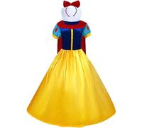 Kolegrial Blancanieves Disfraz Mujer Cosplay Cuento Princesa Largo Cuello Alto Vestido de Capa y Tocado para Navidad Carnaval Halloween Fiesta Cumpleaños Mascarada Fancy Vestido de Baile Grande S-4XL