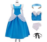 Kolegrial Cenicienta Disfraz Cosplay Cuentos Cenicienta Azul Princesa Largo Vestido de Noche con Diadema Collar Guantes para Navidad Carnaval Halloween Fiesta Cumpleaños Mascarada Vestido de Baile