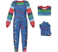 Kolegrial Chucky Disfraz Adultos Cosplay Terror Muñecas Chucky Outift Rayas Top y Pantalones Set para Unisex Carnaval Halloween Fiesta Mascarada Traje